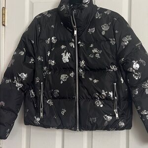 Michael Kors Black and Silver Floral Puffer Jacket